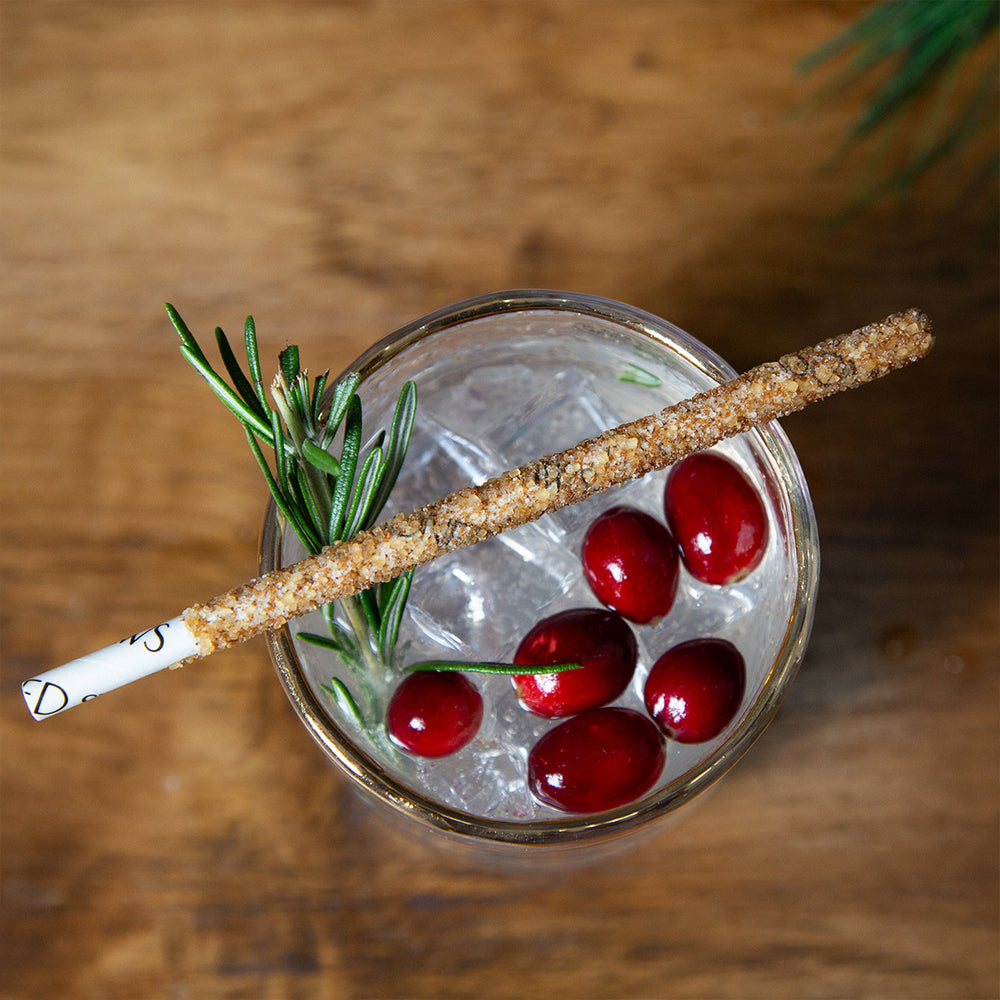 Cinnamon Sugar Seasoned Straw on a Holiday Cocktail