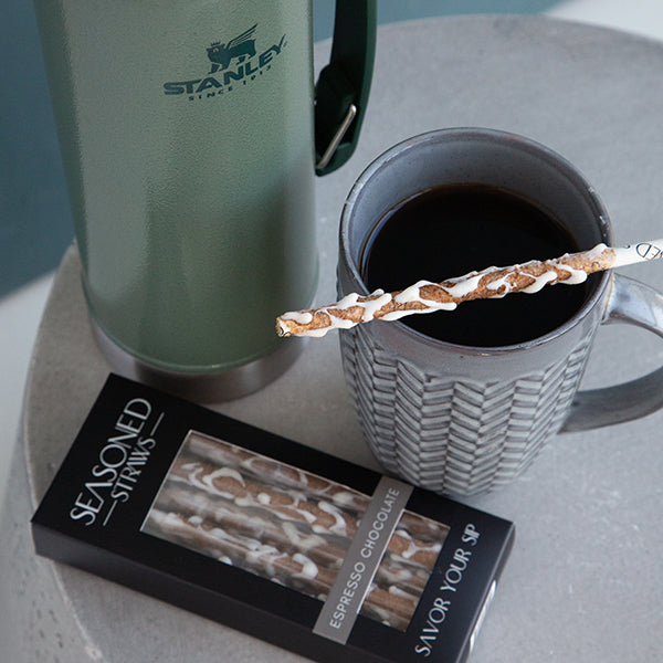 Espresso Chocolate Seasoned Straw with Coffee in a Mug