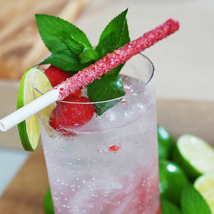 Raspberry Seasoned Straw on a Cocktail